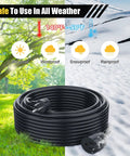 Badass Weather Protection On This Six Foot Waterproof Outdoor Extension Cord with sunlight and snow backdrop showcasing its features.