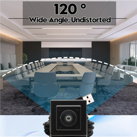 Crisp 16MP USB Camera With 120 Degree Wide Angle Lens No Distortion For PC And Laptop IMX298 Sensor highlighting wide view in office