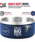 Hella Durable Double Wall Insulated Dog Bowl Made From Premium Stainless Steel Featuring A Slick Non Slip Bottom And Spill Proof Rim Design That Is Dishwasher Ready For Every Sized Pet In Cool Blue, showing double wall design and rust-proof details.