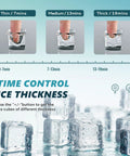 Countertop Ice Maker Machine With External Water Tank showing time control for ice thickness with thin, medium, thick options