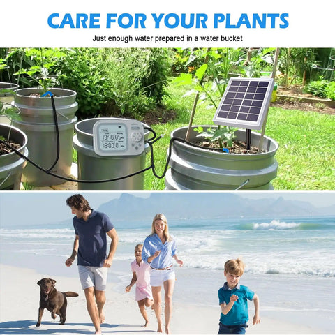 Smart Auto Drip Irrigation System For 15 Potted Plants, Self Watering Waterer with solar panel and timer in outdoor garden