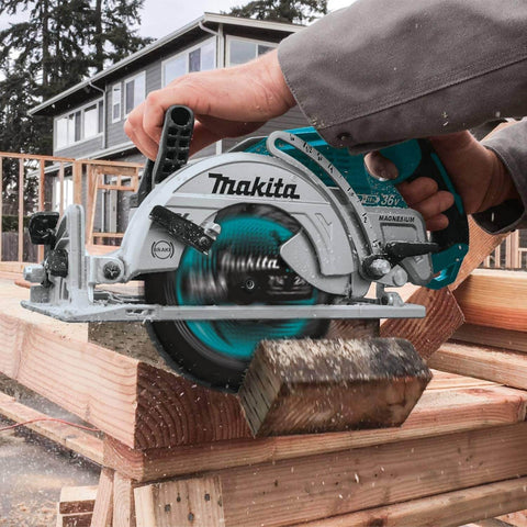 Heavy-Duty Framing Circular Saw Blade, 7-1/4 Inch, 24 Tooth Carbide Tipped, Ultra-Thin Kerf in use on construction site.
