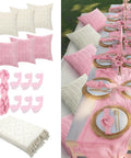 Extra Large Boho Picnic Blanket Set With Pink Table Runner 91 By 71 Inches Includes Six Pillow Covers And Six Napkins
