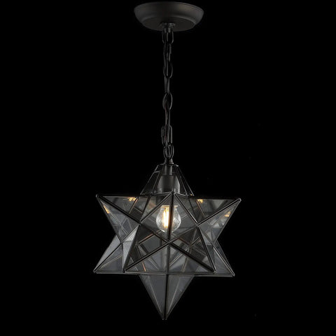 12-Inch Oil Rubbed Bronze Moravian Star LED Pendant Light With Clear Glass, Metal Hanging Lantern For Kitchen Island, Entryway Or Foyer