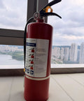 Multi Purpose ABC Dry Chemical Fire Extinguisher 2 Pack 10 Pounds Quick Release Handle Knockout Valve showing detail of handle and gauge.