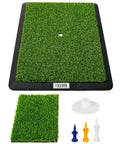 Dual Turf Golf Hitting Mat With Replaceable Surfaces And Tees, Indoor Outdoor Swing Trainer for Realistic Long And Short Game Practice