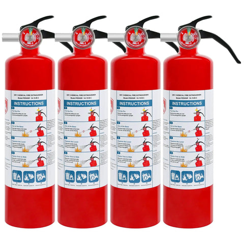 4 Pack Dry Chemical Fire Extinguishers 2.5 Lb With 1A:10B:C Rating For Home, Car, Boat, Quick Release Handle, Compact, Portable Dry Powder Extinguishers