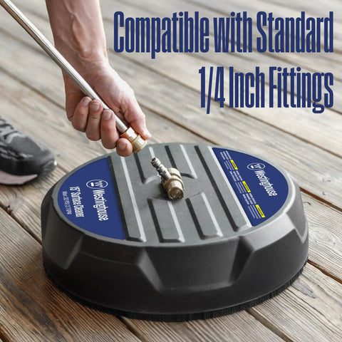 Gas Pressure Washer 3400 PSI 2.6 GPM With 212cc Engine, 15 Inch Surface Cleaner, connecting 1/4 inch fittings on wood deck
