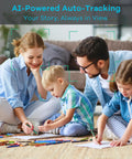 Family using Plug And Play AI Auto Tracking PTZ Conference Camera System in living room.