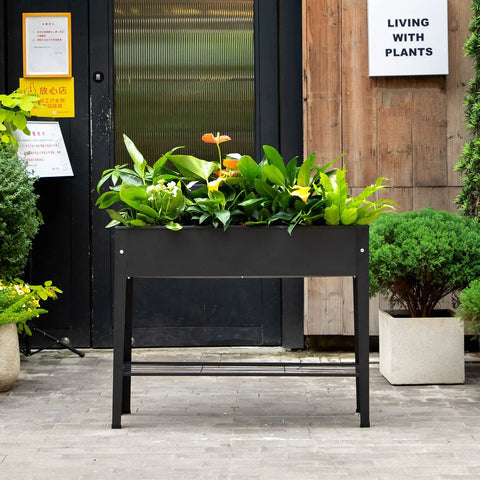 Raised Garden Bed With Legs Elevated Metal Planter Box For Outdoor Use Yard Ready Standing Garden Stand For Veggies, Herbs, And Flowers Durable Steel Frame With Drainage Holes Frosted Black Finish Easy Assembly on patio