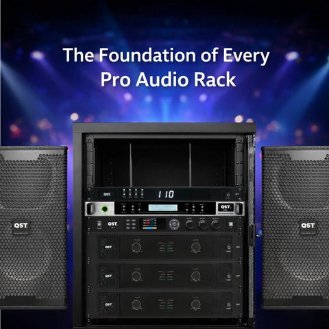 Built Like A Tank 1U Rackmount Power Sequencer And Conditioner With Eight Universal AC Outlets Rock Solid Surge Guard 3000 Watt Load in a pro audio rack setup.
