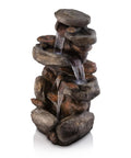 40-Inch Four Tier Rock Floor Fountain With Cascading Water And White LED Lights, a chill outdoor water feature for your garden.
