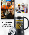 24oz Stainless Steel Beer Stein Tumbler With Lid For Engineers And Gearheads, Double Wall Vacuum Insulation Keeps Beer Ice Cold Or Coffee Hot, Funny Gift For Men Dad Uncle Coworker, Engineering Themed Gag Gift with text and lid