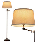 Caden LED Floor Lamp With Swing Arm Tall Bronze Standing Light, beige shade close-up and full view