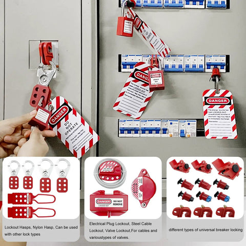 2 In 1 Lockout Tagout Kit For Electrical Safety Includes Clamp On Circuit Breaker Lockouts Universal Multi Pole Breaker Hasps Tags