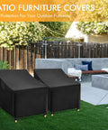 Waterproof Outdoor Chair Covers 2 Pack, Heavy Duty Black Patio Furniture Protectors Built To Last For Wicker Garden Sofa Chairs, shown on patio