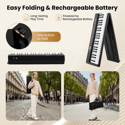 88 Key Folding Keyboard Piano with Full Size Semi Weighted Action Digital Piano shown with folding design and carry case