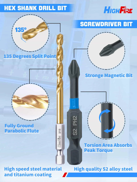 48 Piece Impact Driver Bit And Drill Bit Set For Wood And Metal Drilling And Screw Driving With Hex Shank Drill Bits