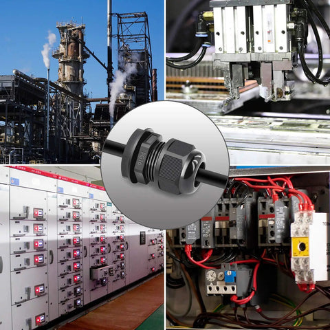 Waterproof IP68 All In One Cable Gland Kit in use, industrial setting, control panels, PG16 size, secure and dustproof sealing
