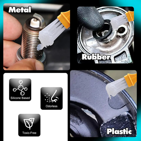 4oz Dielectric Silicone Grease Paste for electrical connectors applied to metal, rubber, and plastic surfaces with applicator brush