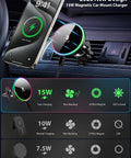 MagSafe Wireless Car Charger Mount With RGB LED Magnetic Phone Holder for Dash or Air Vent 15W Fast Charge