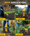 21V Cordless Tiller Cultivator With Two 3.0Ah Batteries And Fast Charger shown in yard, garden, orchard, flower bed