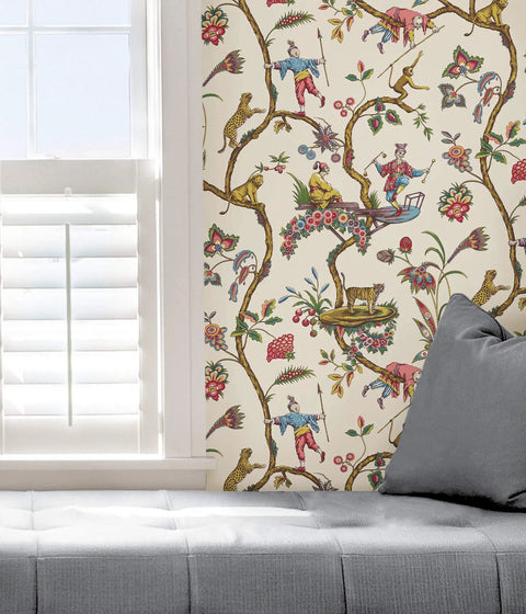 Multicolor White Chinoise Exotique Peel And Stick Wallpaper Removable Wall Covering For A Quick Room Makeover Easy To Apply Repositionable And No Mess Safe For Walls No Residue 20.87 In By 18 Ft