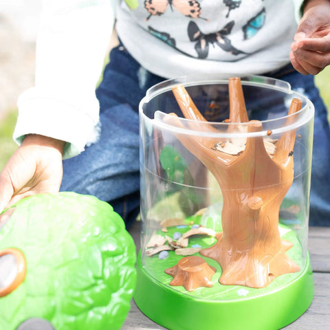 Child playing with Ladybug Garden Kit With Live Ladybugs, Terrarium Habitat For Kids And Toddlers, Hands On Bug Catching Set