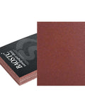 Stack of 50 sheets from the 1/4 Sheet Sandpaper Pack 4.5 By 5.5 Inches P60 Red Aluminum Oxide Plain Backing for palm sanders.