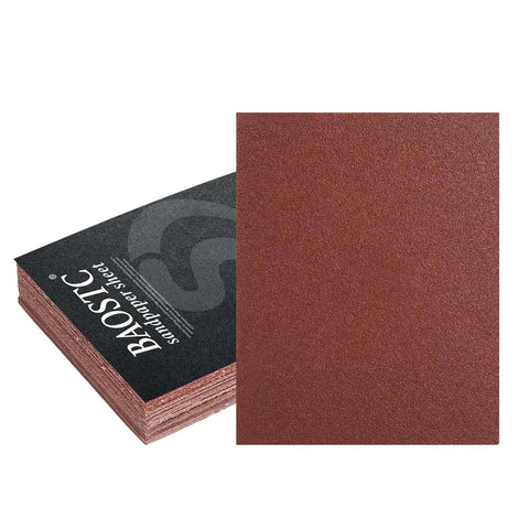 Stack of 50 sheets from the 1/4 Sheet Sandpaper Pack 4.5 By 5.5 Inches P60 Red Aluminum Oxide Plain Backing for palm sanders.