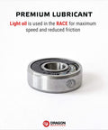 Dragon Bearings inline skate bearing, silver metal with black seal and Dragon logo.