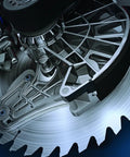 Close-up of a table saw blade with Dual Activation Cartridge Unit With Two Single Shot Cylinders For Two Activations.
