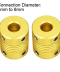 Two golden tone Five Pack 8mm To 8mm Aluminum Shaft Coupling Flexible Coupler Zero Backlash 25mm Long 20mm OD