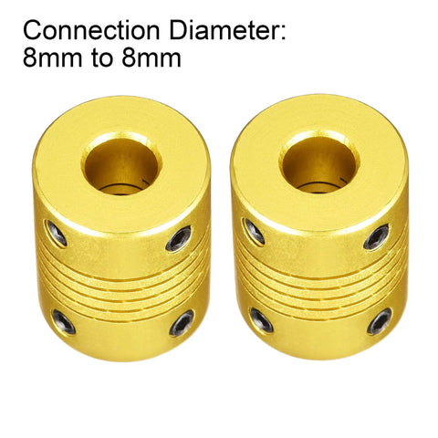 Two golden tone Five Pack 8mm To 8mm Aluminum Shaft Coupling Flexible Coupler Zero Backlash 25mm Long 20mm OD
