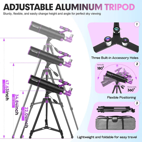 Adjustable aluminum tripod with Pro Grade 90mm Aperture Refractor Telescope With 550mm Focal Length Portable Tripod Phone Adapter Carry Bag Moon Filter For Adults Kids And Astronomy Newbies