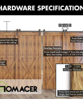 Black Rustic Single Track Bypass Sliding Barn Door Hardware Kit for Four Doors, 13 Foot Long Flat Track Installed