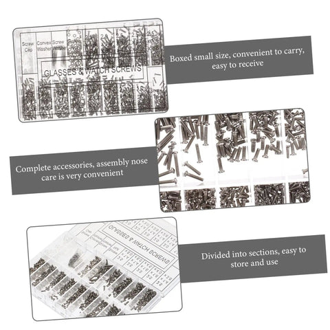 Sturdy Eyeglass Repair Screws Kit With Handy Storage Box For Sunglasses And Glasses Quick Fixes And Maintenance On The Go Includes Multiple Screw Types Nuts And Nose Pads For Any Eyewear, organized storage compartments visible