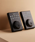 Pack Of Six Matte Black Electronic Keypad Deadbolt Door Lock With Auto Lock And Touch Control Keyless Entry Featuring Customizable User Codes, displayed two units.