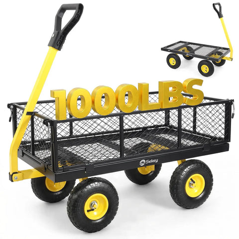 Heavy Duty Steel Garden Cart For Yard And Farm With Removable Sides That Converts To Flatbed 1000 Lb Load Capacity