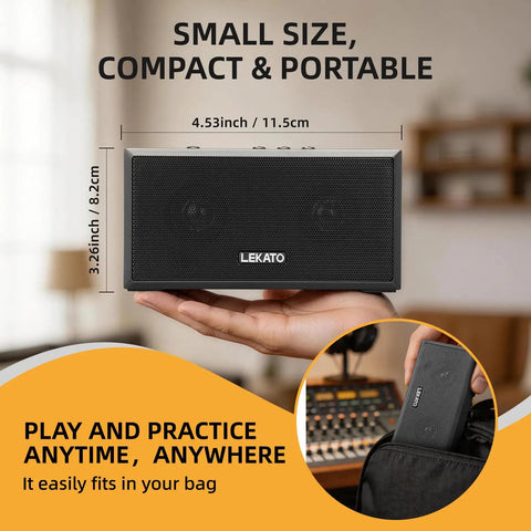 Hand holding Portable Mini Guitar Amplifier With Clean And Distortion Channels 5W Rechargeable Bluetooth Practice Amp For Electric Bass