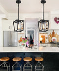 Black Pendant Light For Kitchen Island, 1 Light Modern Farmhouse Cage Lantern With Glass Shade, Adjustable Metal Hanging Fixture