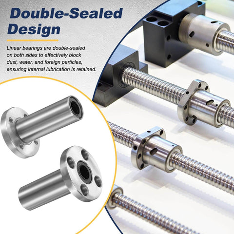 4 Pack LMF10LUU Linear Ball Bearings 10mm Bore Round Flange With Double Side Rubber Seal ABEC3 for CNC Machines