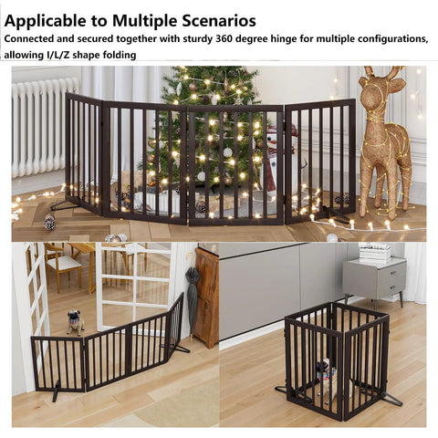 Freestanding Foldable 4 Panel Dog Gate Extra Wide For Indoor Doorways And Stairs 24 Inch Height With Support Feet Included