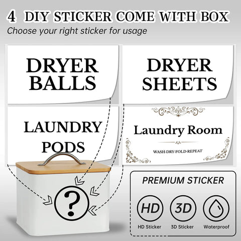 Farmhouse Laundry Organizer And Storage Box With Bamboo Lid Dryer Sheet Holder Laundry Room Essentials with DIY sticker labels