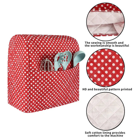 Durable Quilt Stand Mixer Cover For 6 To 8 Quart Tilt Head Bowls That Keeps Dust Out Prevents Tears And Extends Your Mixer Life Fits Popular 6 To 8 Quart Models From Hamilton Pioneer Woman And More For Home Bakers in red polka dot design