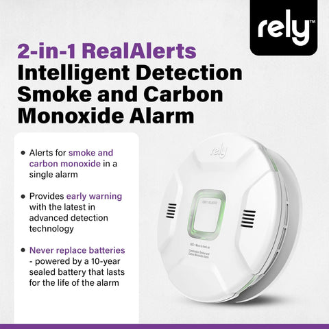 2-in-1 Smoke And Carbon Monoxide Detector With 10-Year Sealed Battery, RealAlerts Voice Guidance And LED Ring, front view