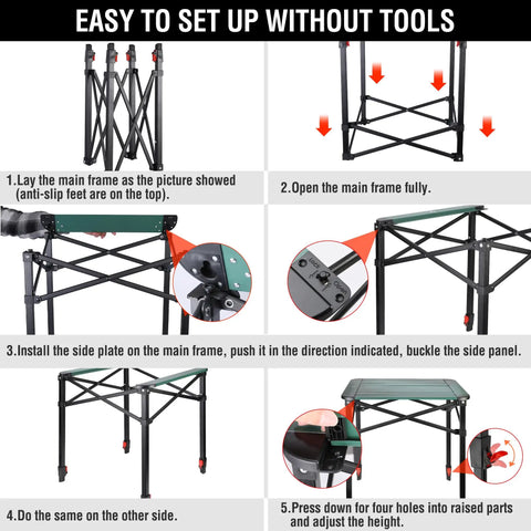 Setup guide for Portable Folding Camping Square Table With Carry Bag Ultralight Aluminum Construction Adjustable Height Ideal For Outdoor Adventures Like Camping Picnic Beach Tailgating Backyard BBQ Compact Sturdy Easy To Carry