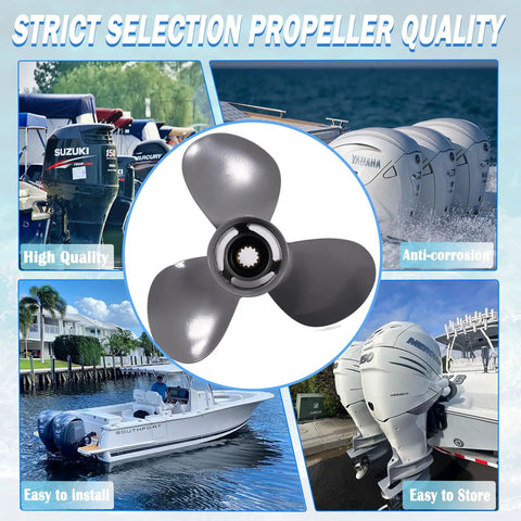 Aluminum Outboard Boat Propeller For 35 To 60 HP Motors Three Blade Right Hand Rotation Gearcase Thirteen Spline