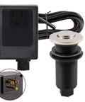 Disposal Air Switch and Single Outlet Control Box in Polished Nickel with Brass Flush Button and 120V outlet, compact design
