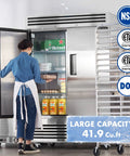 Workhorse 54 Inch Reach In Commercial Refrigerator Brings 49 Cubic Feet Of Upright Storage With Two Solid Doors, NSF certified.
